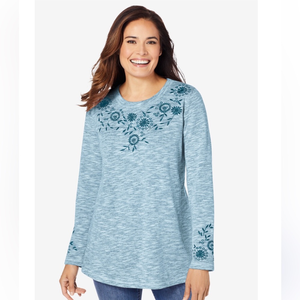 Women Within Teal Tunic with Side slits Long Sleeves